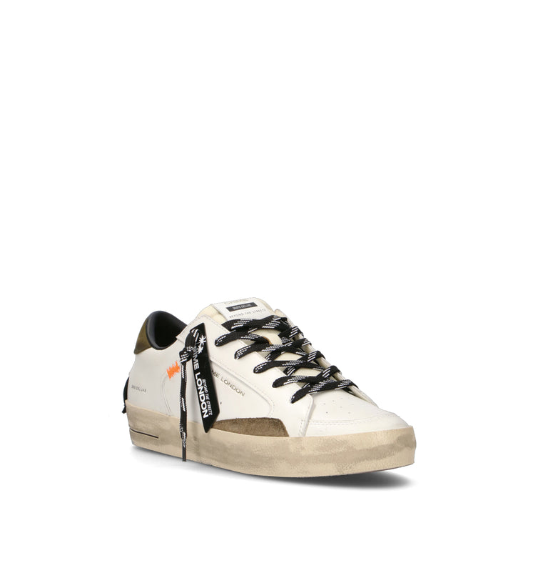 CRIME Sneaker uomo bianca/militare in pelle