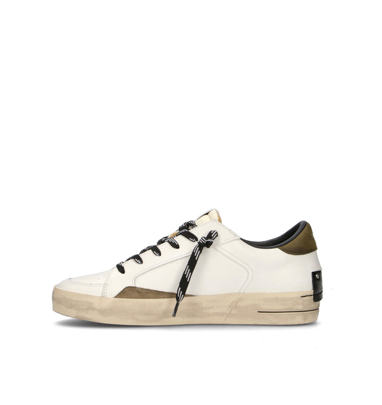 CRIME Sneaker uomo bianca/militare in pelle