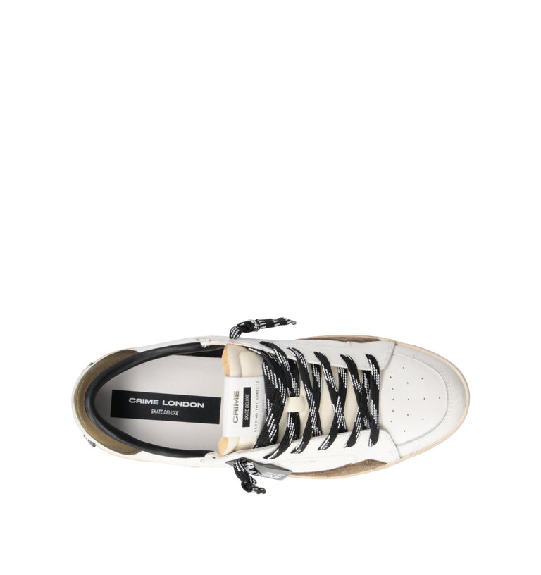 CRIME Sneaker uomo bianca/militare in pelle