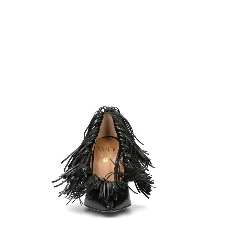 WO MILANO Décolleté donna nero con frange
