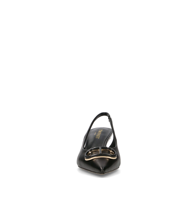 TWIN SET-SIMONA BARBIERI Slingback donna nera in pelle