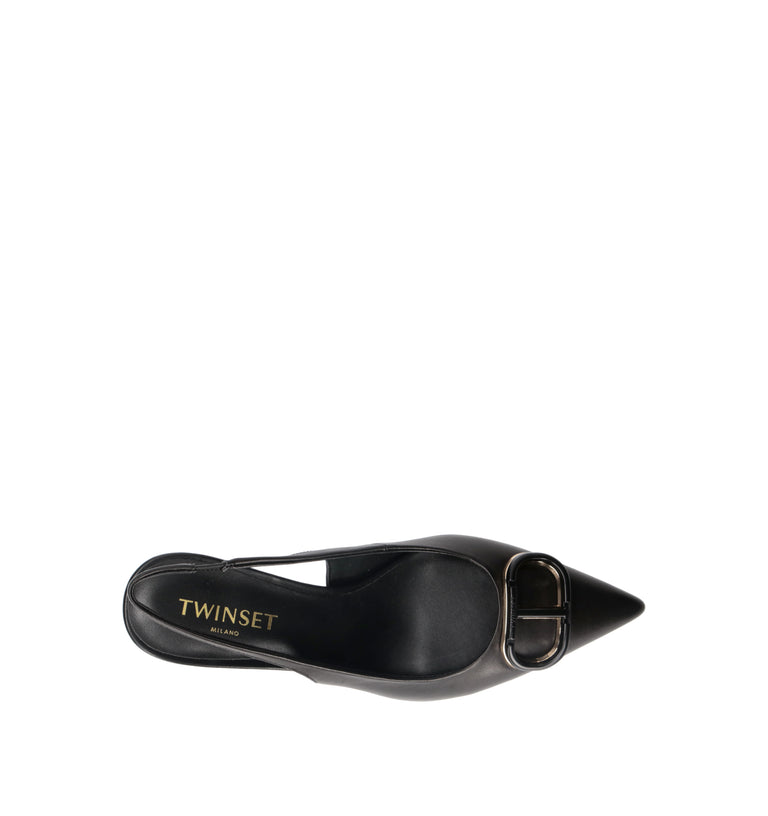 TWIN SET-SIMONA BARBIERI Slingback donna nera in pelle
