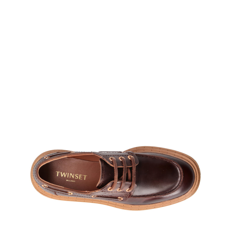 TWIN SET-SIMONA BARBIERI Scarpa barca donna marrone in pelle