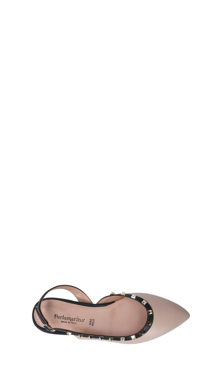 PERLAMARINA Slingback donna beige/nera in pelle