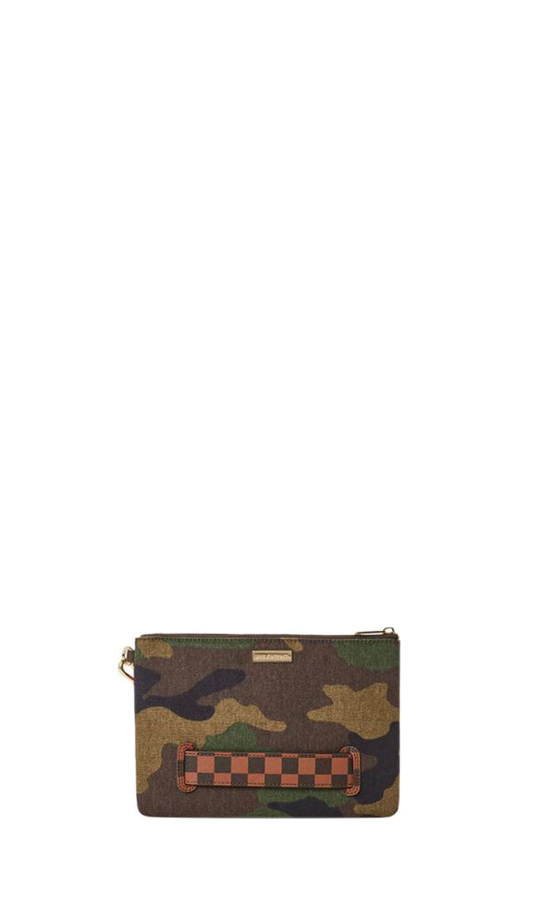 SPRAYGROUND SHARK SHAPE CHECK Bustina camouflage/marrone