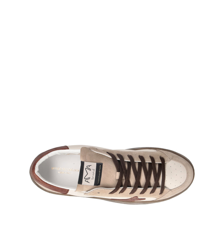 AMA-BRAND Sneaker uomo bianca/beige in pelle