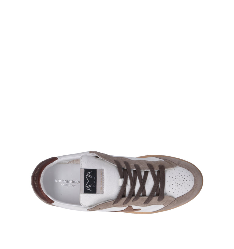 AMA-BRAND Sneaker uomo bianca/taupe in pelle
