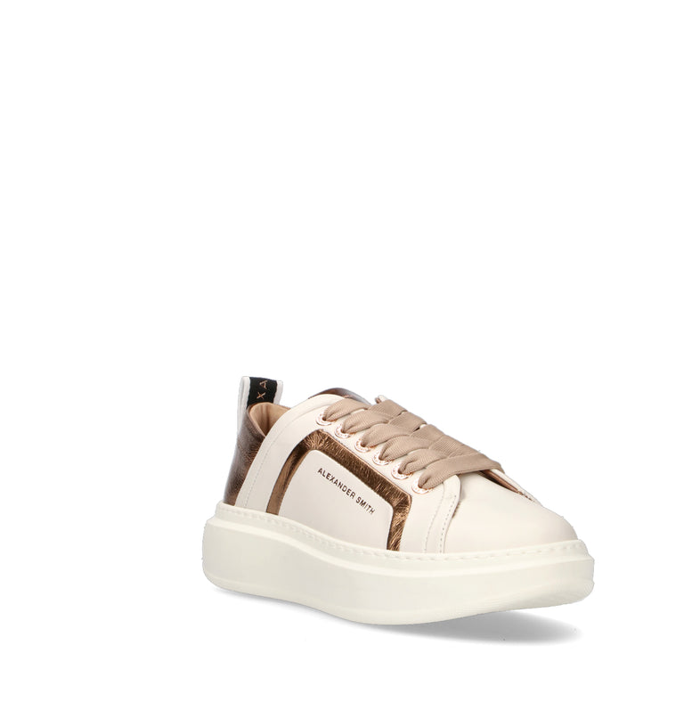ALEXANDER SMITH Sneaker donna bianca/oro in pelle