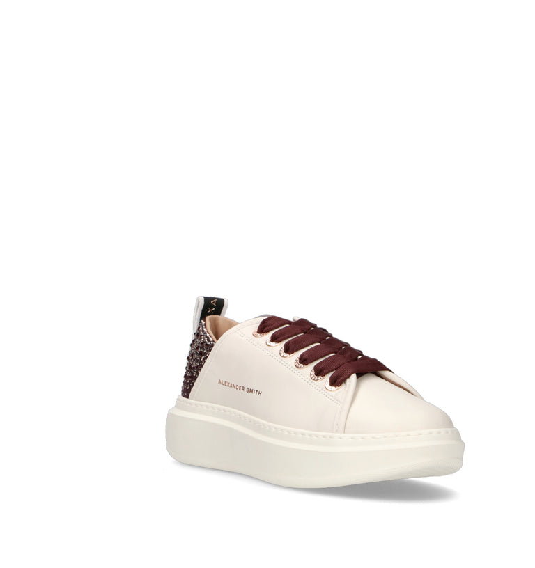 ALEXANDER SMITH Sneaker donna bianca/bordeaux in pelle