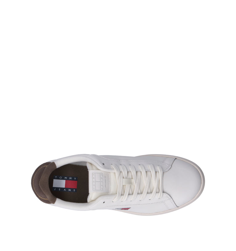 TOMMY HILFIGER JEANS Sneaker uomo bianca/marrone in pelle