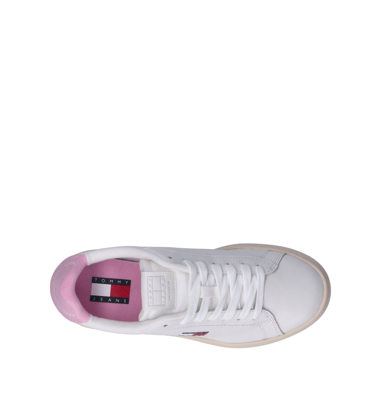 TOMMY HILFIGER JEANS Sneaker donna bianca/rosa in pelle