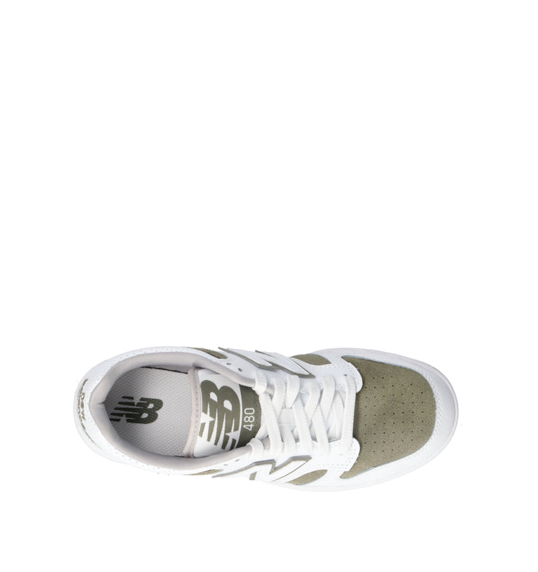 NEW BALANCE 480 Sneaker ragazzo bianca/militare in pelle