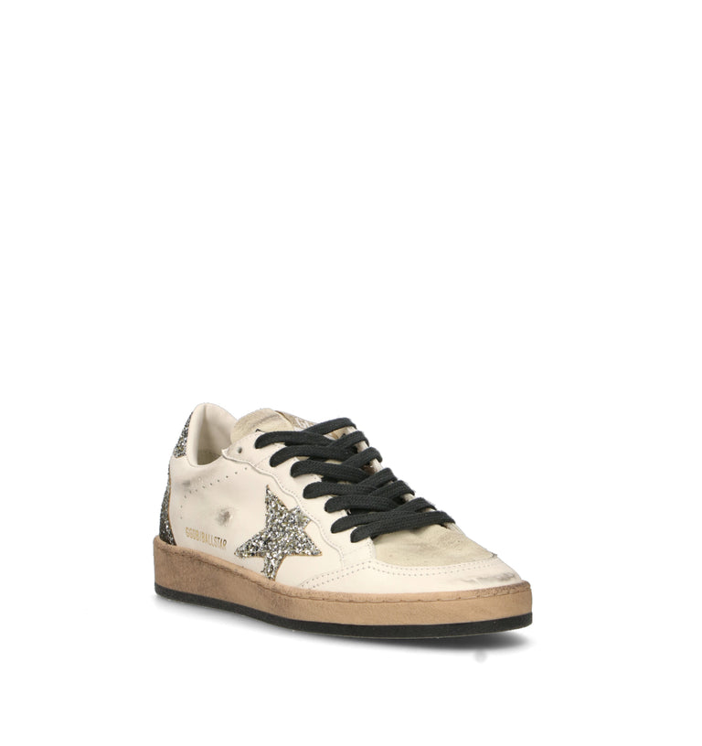GOLDEN GOOSE BALL STAR Sneaker donna bianca/argento in pelle