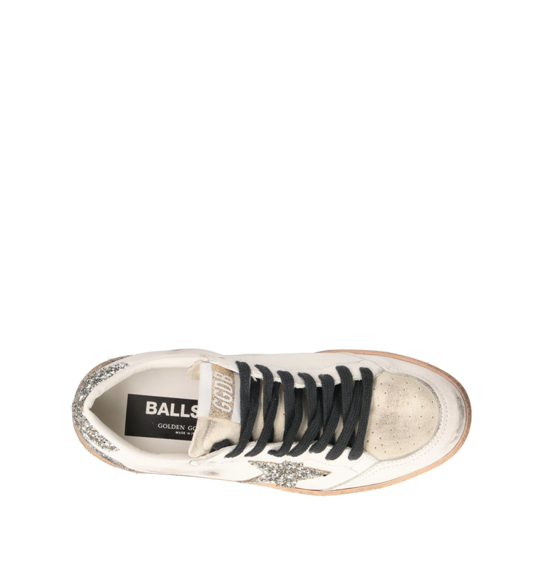 GOLDEN GOOSE BALL STAR Sneaker donna bianca/argento in pelle