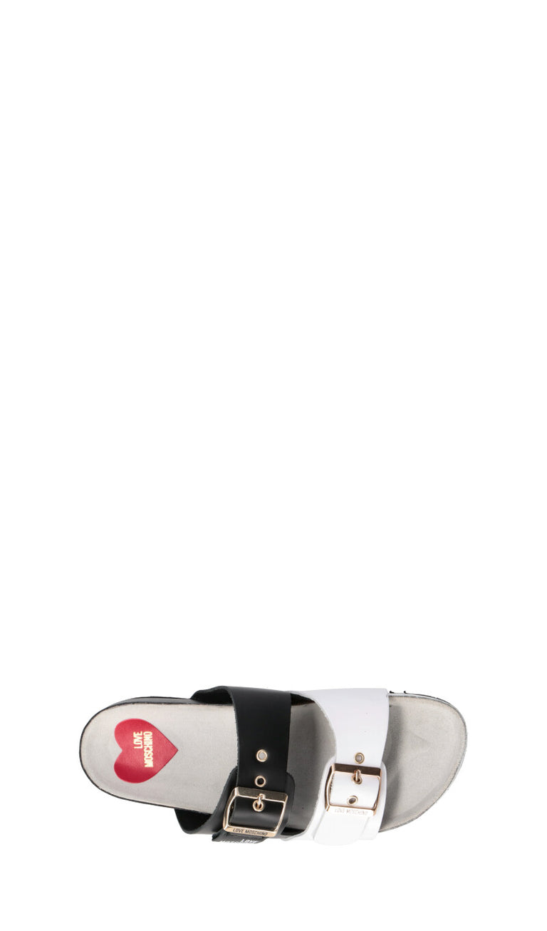 LOVE MOSCHINO Ciabatta donna bianca/nera in pelle