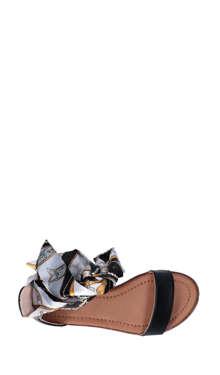 TOO LIKE Sandalo donna nero in pelle e tessuto