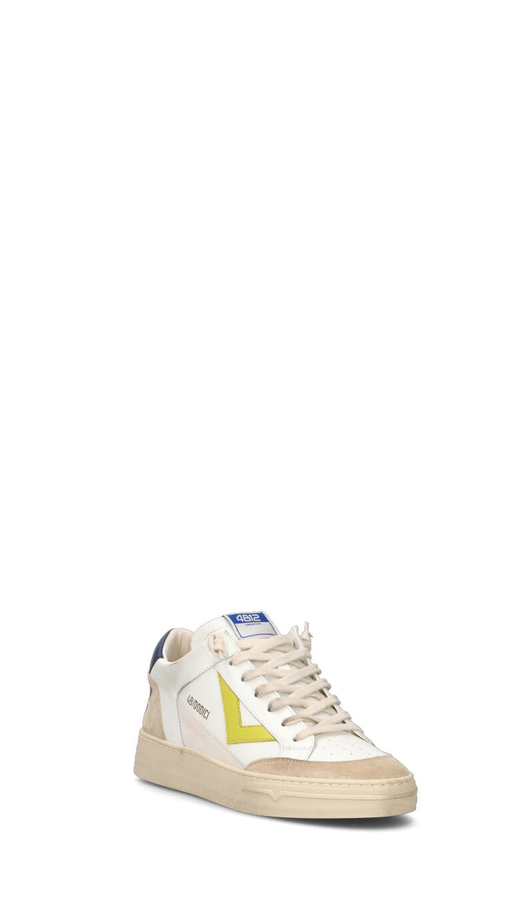 QUATTROBARRADODICI Sneaker uomo bianca/beige/gialla/blu in suede