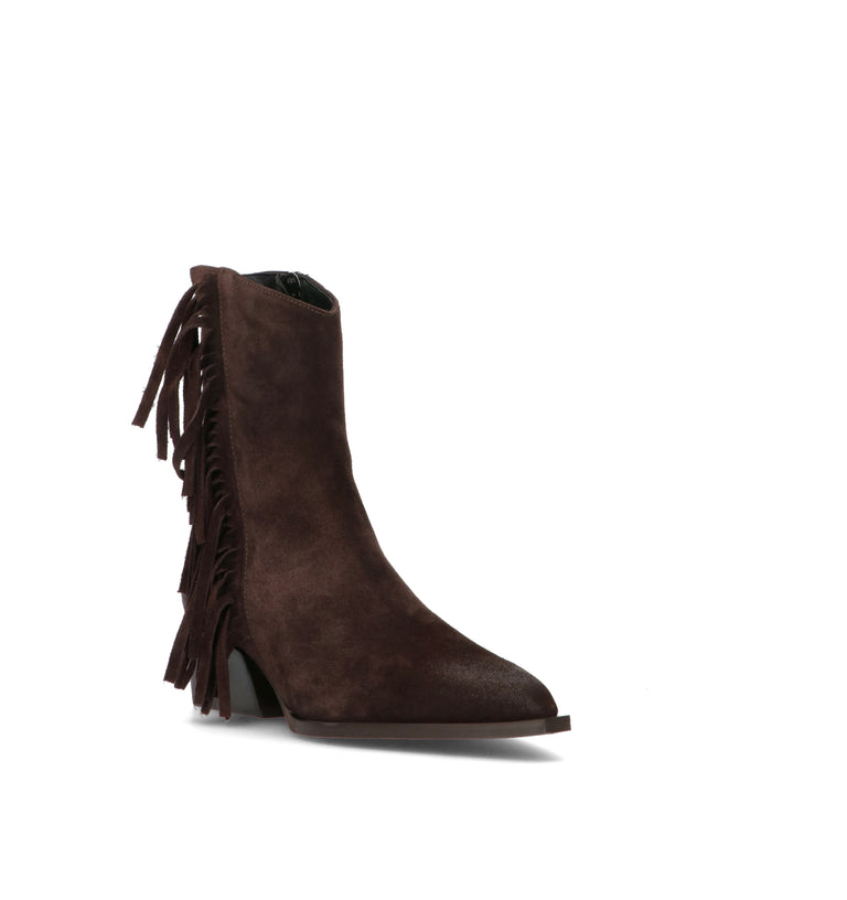 POEVE Tronchetto donna testa di moro in suede con frange
