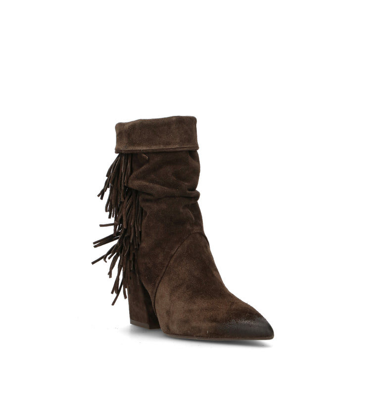 MIMMU' Tronchetto donna marrone in suede con frange