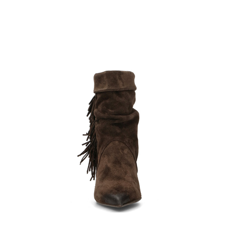 MIMMU' Tronchetto donna marrone in suede con frange