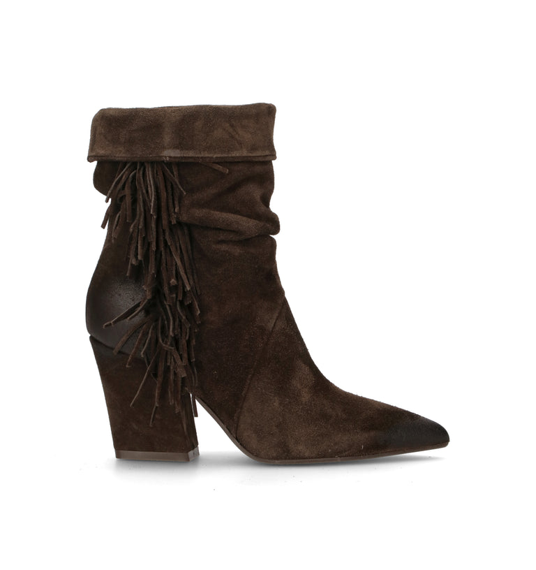 MIMMU' Tronchetto donna marrone in suede con frange