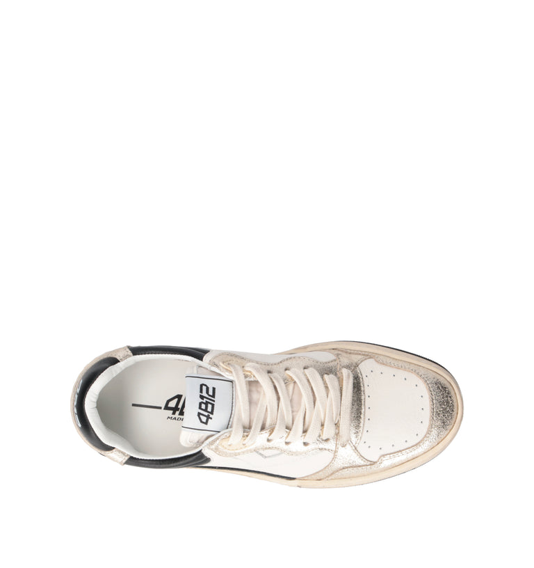 QUATTROBARRADODICI Sneaker donna bianca/nera in pelle