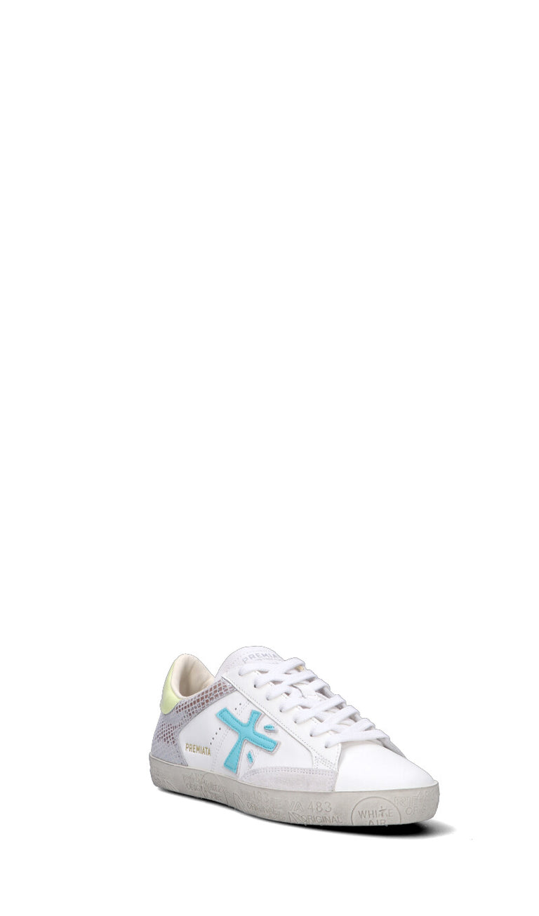 PREMIATA Sneaker donna bianca/azzurra/gialla in pelle