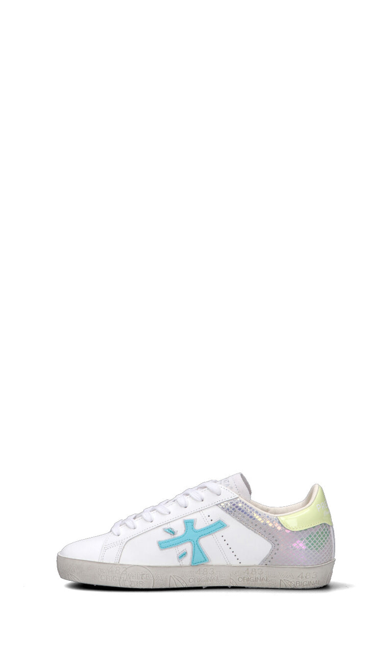 PREMIATA Sneaker donna bianca/azzurra/gialla in pelle