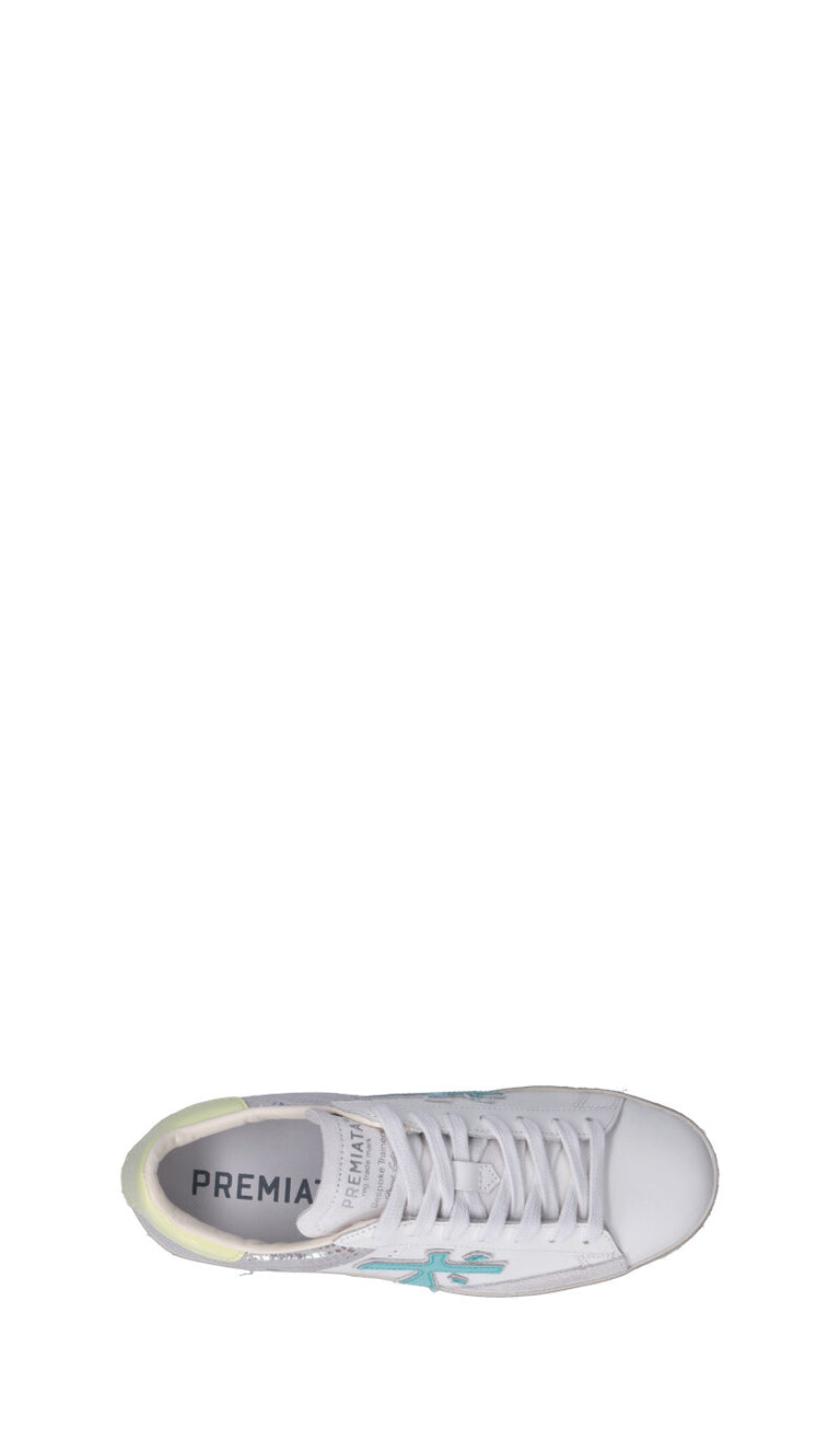 PREMIATA Sneaker donna bianca/azzurra/gialla in pelle