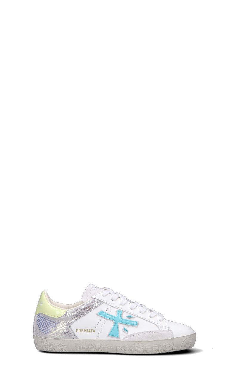 PREMIATA Sneaker donna bianca/azzurra/gialla in pelle