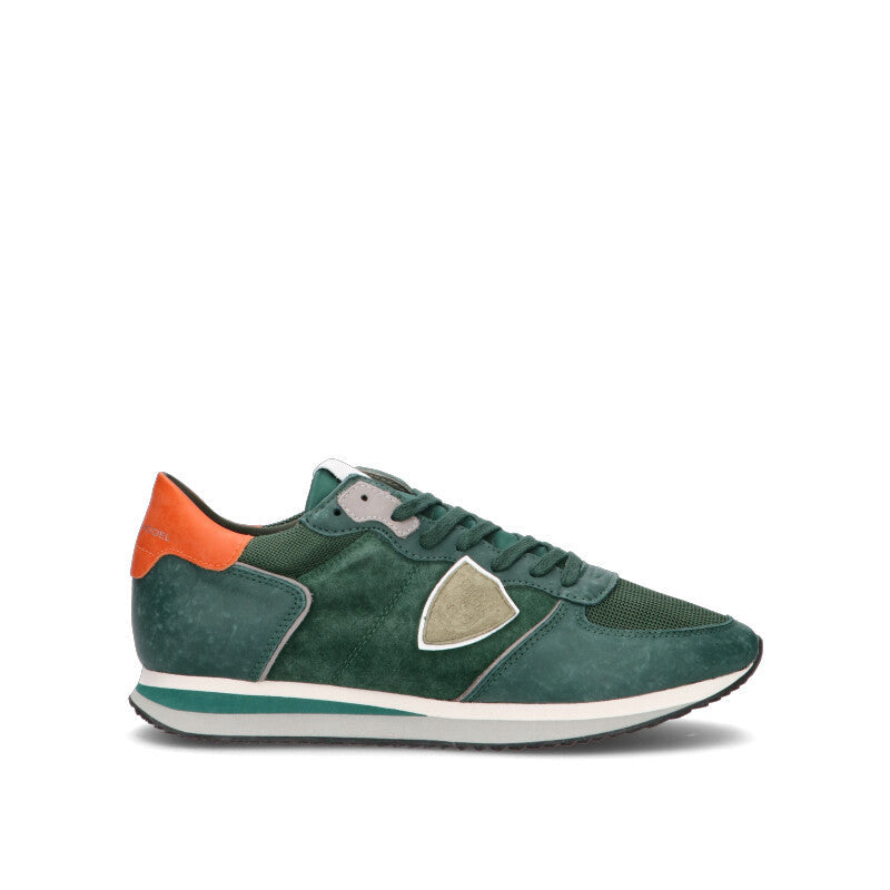 Sneaker Philippe Model Temple Low Uomo | Pelle Vellutata Verde E Bianca - Autentiche