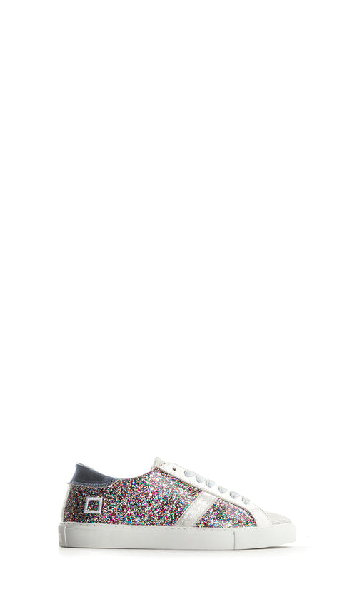 DATE Sneaker donna bianca/multicolor in pelle e glitter