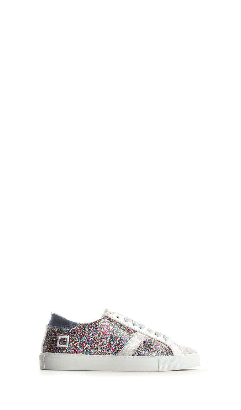 DATE Sneaker donna bianca/multicolor in pelle e glitter