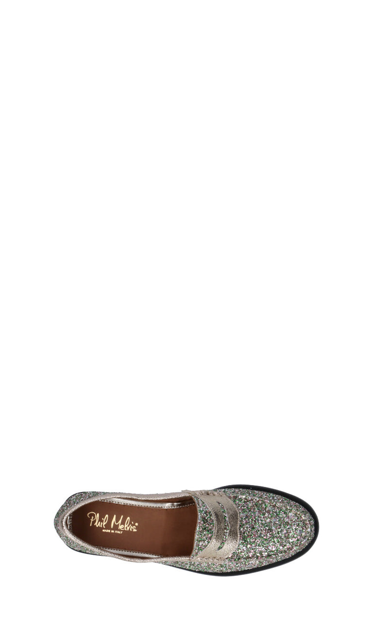 PHIL MELVIS Mocassino donna verde/oro in pelle