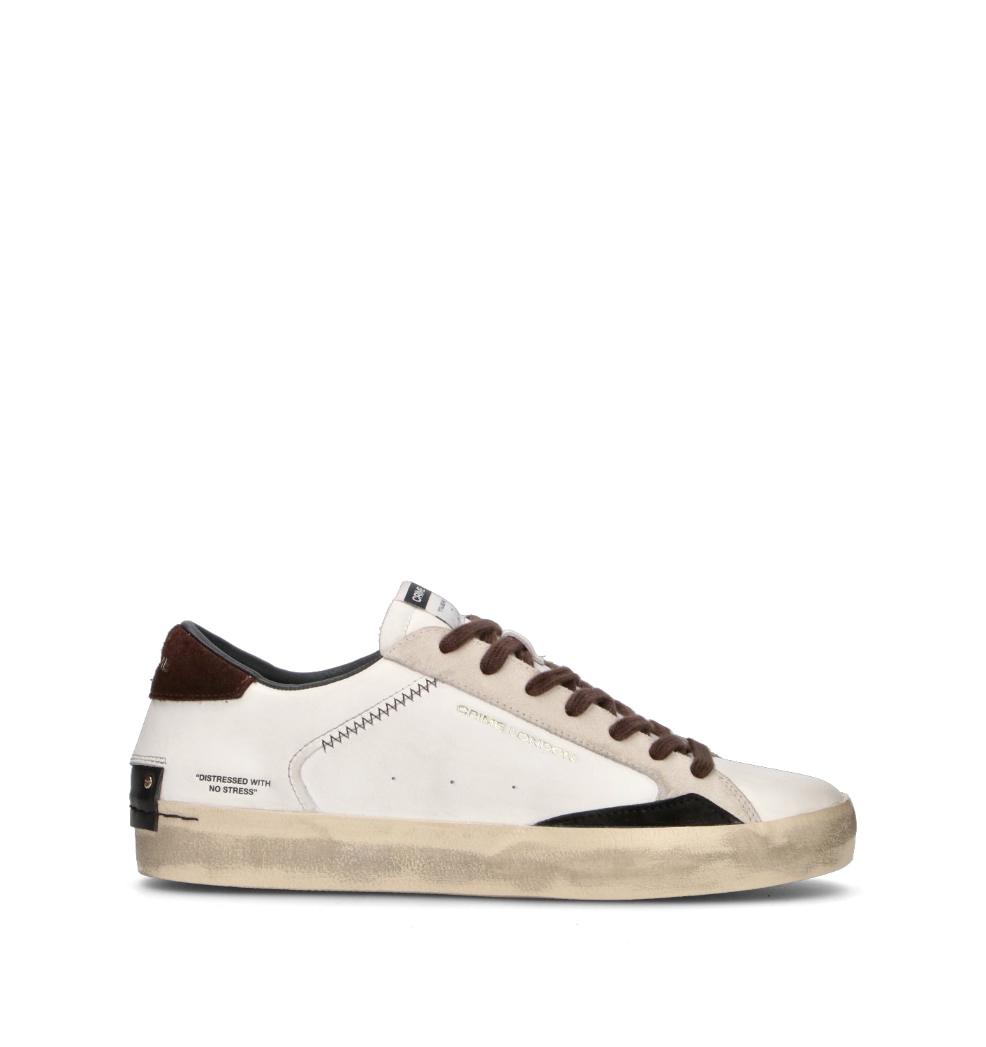 CRIME Sneaker uomo bianca/marrone in pelle