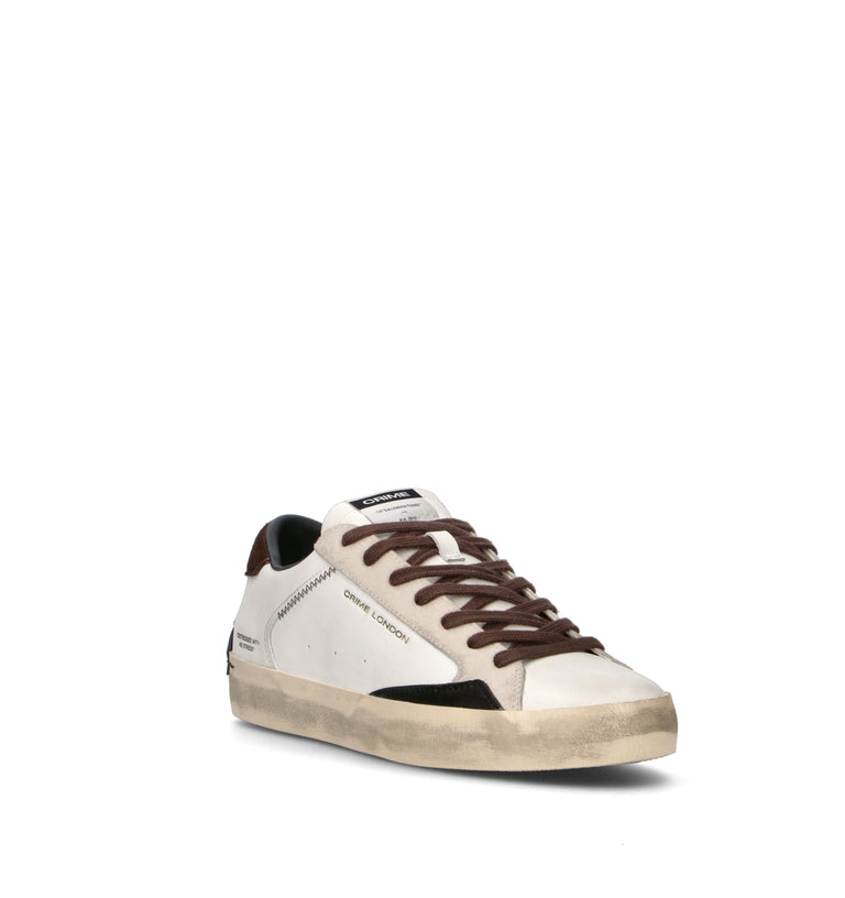 CRIME Sneaker uomo bianca/marrone in pelle