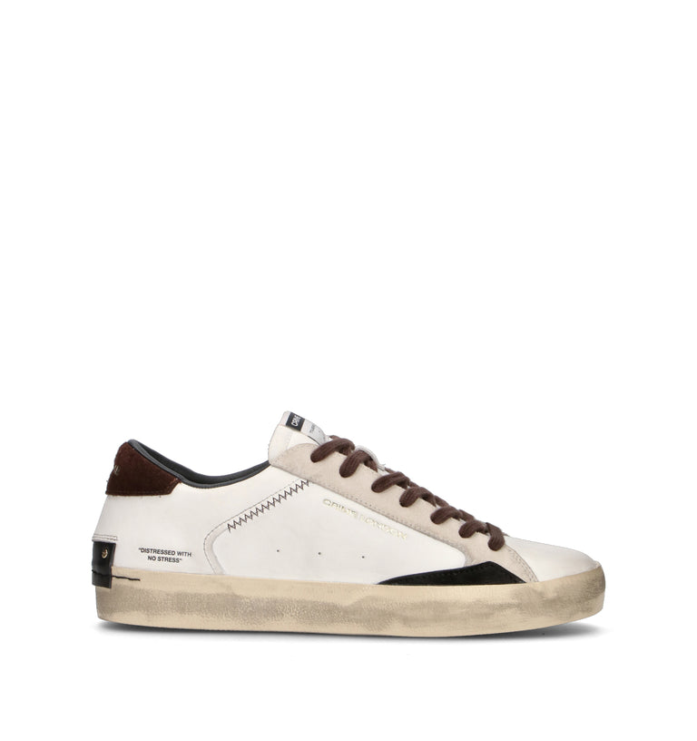 CRIME Sneaker uomo bianca/marrone in pelle