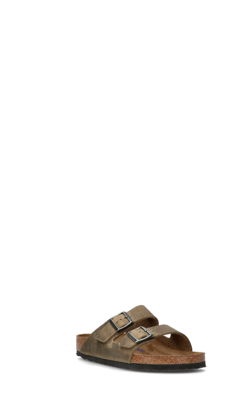BIRKENSTOCK Ciabatta uomo verde militare in pelle