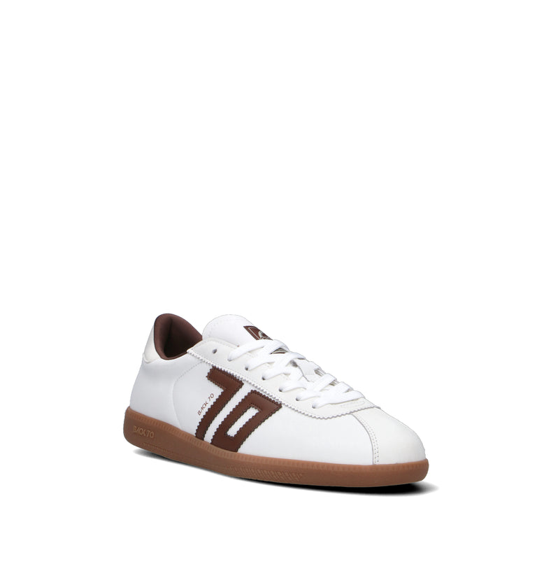 BACK70 Sneaker uomo bianca/cuoio in pelle