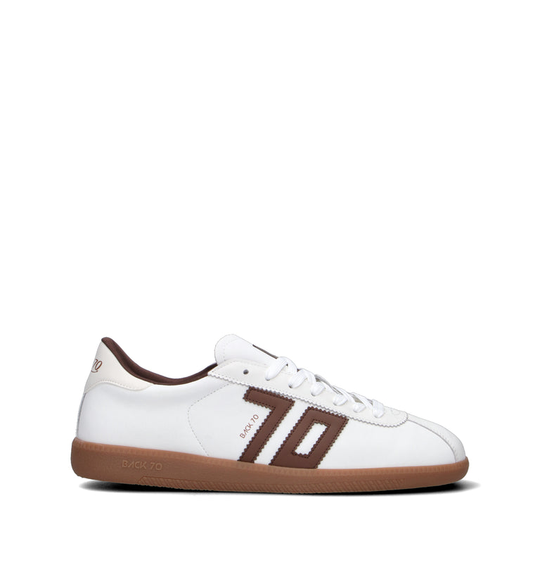 BACK70 Sneaker uomo bianca/cuoio in pelle