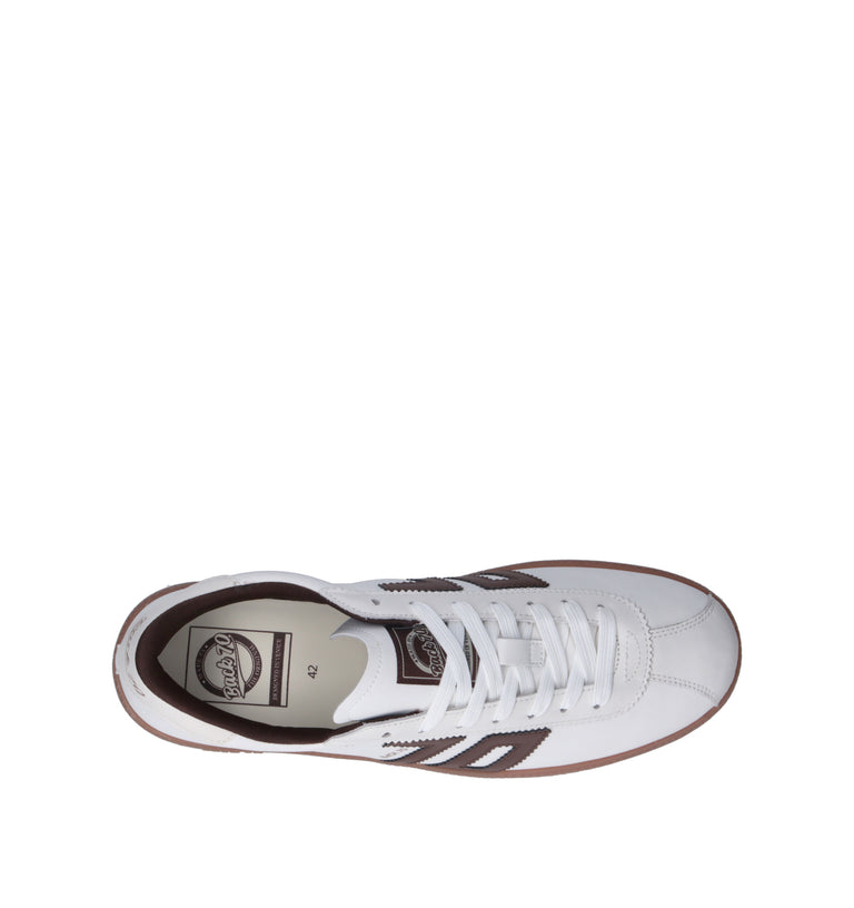 BACK70 Sneaker uomo bianca/cuoio in pelle