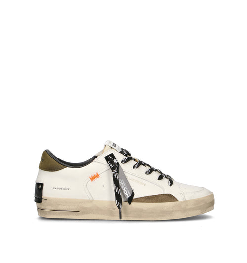 CRIME Sneaker uomo bianca/militare in pelle