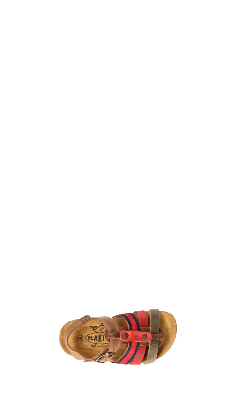 PLAKTON Sandalo bimbo marrone/rosso/blu in pelle