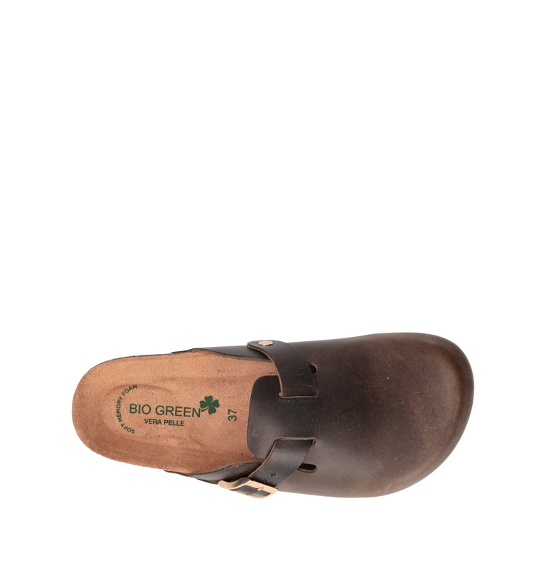 BIO GREEN Ciabatta donna verde oliva in pelle