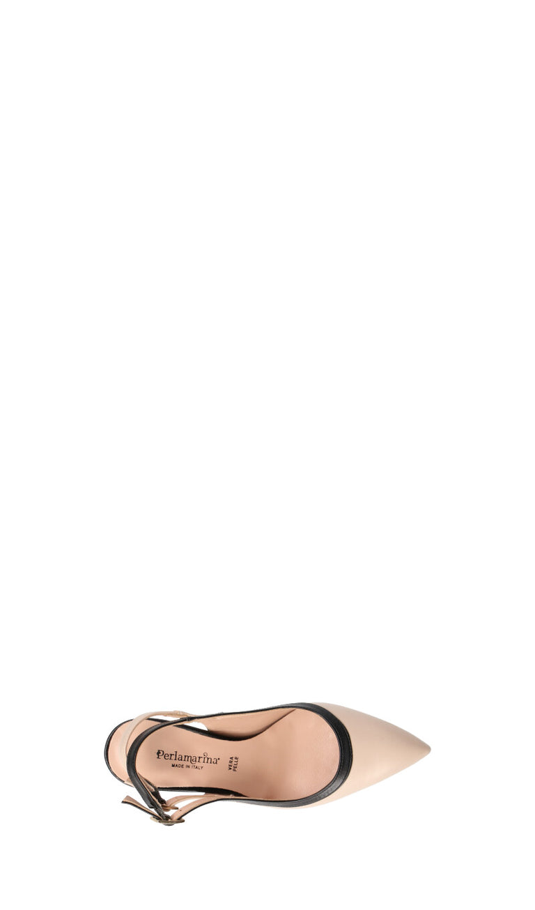 PERLAMARINA Slingback donna beige/nera in pelle