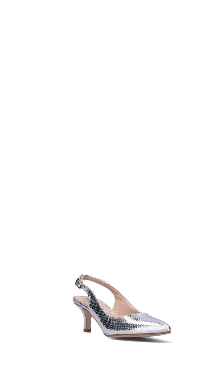 PERLAMARINA Slingback donna argento in pelle