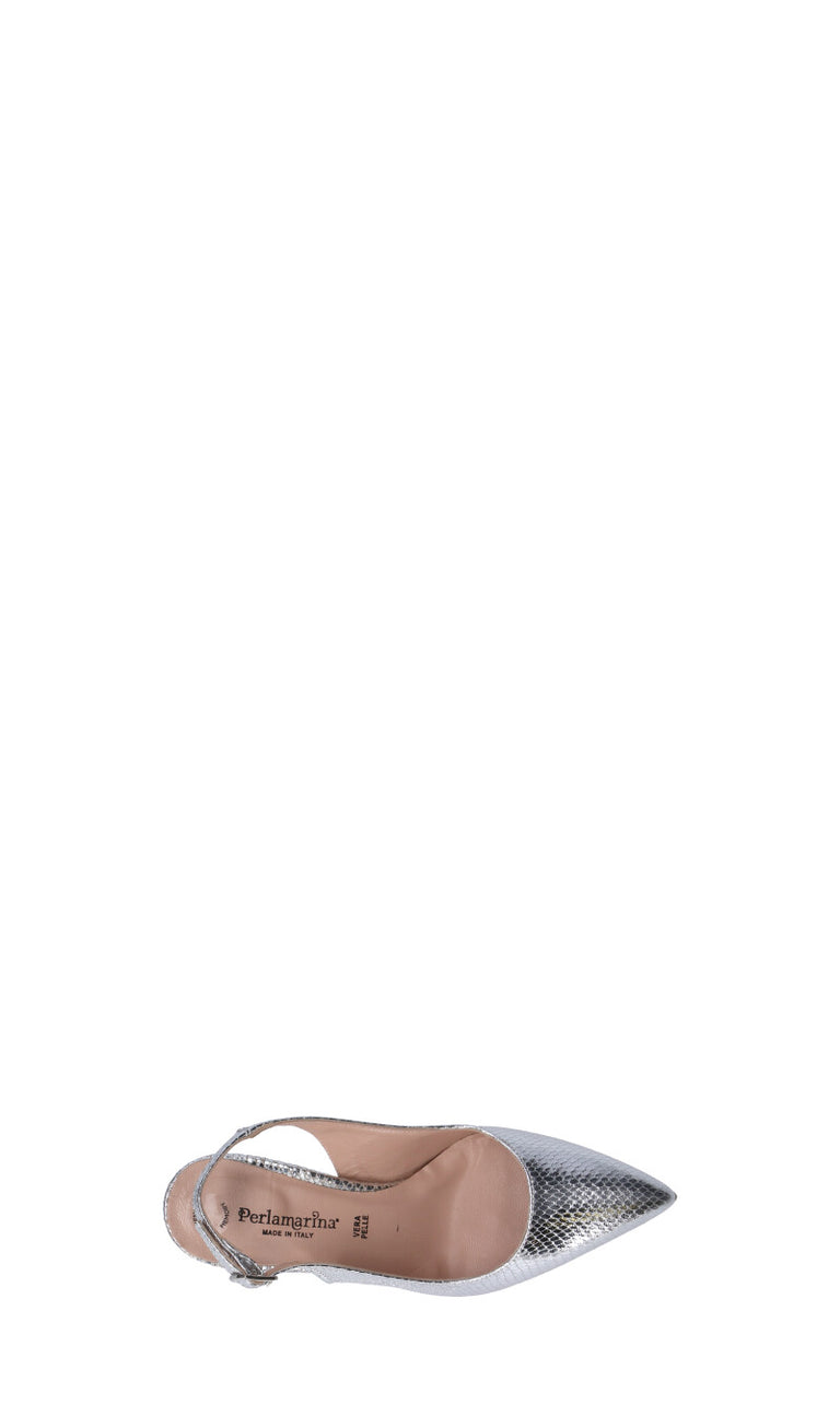 PERLAMARINA Slingback donna argento in pelle