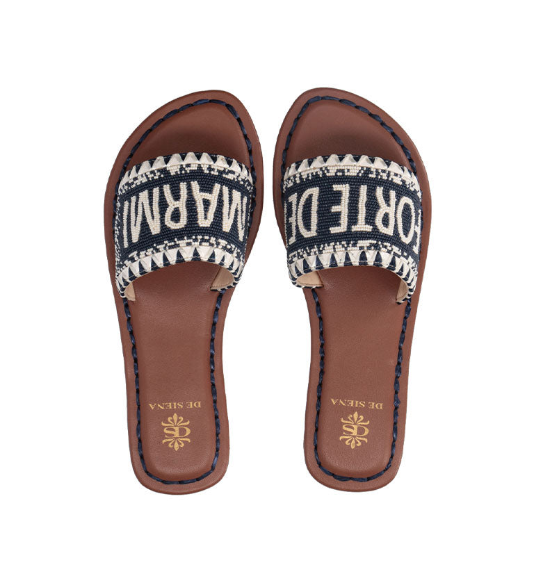 DE SIENA FORTE DEI MARMI Ciabatta donna blu/bianca in pelle