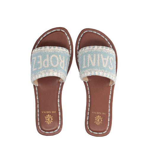 DE SIENA SAINT TROPEZ Ciabatta donna azzurra/bianca in pelle