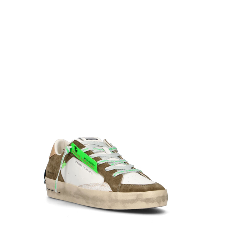 CRIME Sneaker uomo oliva/bianca in pelle